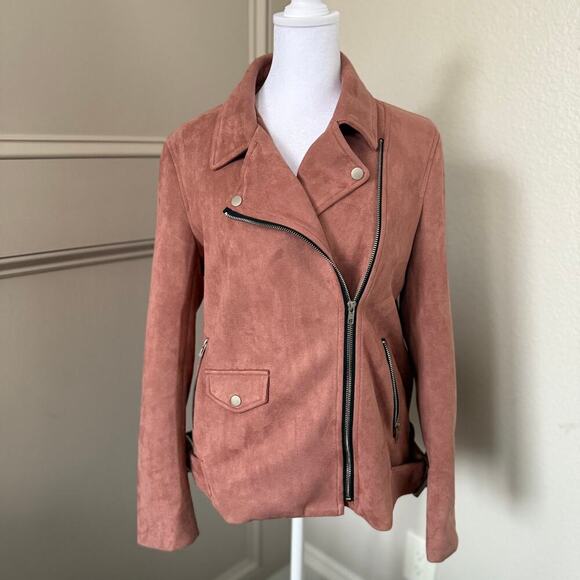 Missguided Faux-suede Moto Biker Jacket Size 6 Dusty Pink - Picture 1 of 9